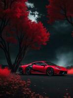 AI generated Red super car in midnight photo