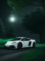 AI generated white super car in midnight photo