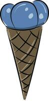 Image of blue ice cream - cone ice cream, vector or color illustration.