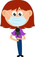 Girl with medical mask and microphone, illustration, vector on white background