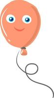 A peach colored balloon with big round eyes and closed smile turning up to cheeks is floating around with a long string vector color drawing or illustration