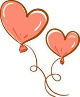 Two red heart-shape balloon tied to individual strings is floating together vector color drawing or illustration