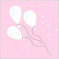 Three beautiful white balloons tied to individual strings floating in pink background vector color drawing or illustration