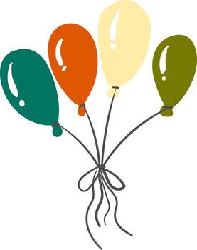 Four colorful balloons tied together in a single string vector color drawing or illustration