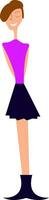 A young girl dressed for the party in her purple t-shirt and black skirt costume vector color drawing or illustration