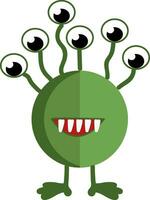 A round green alien creature with loads of eyes popping out of head vector color drawing or illustration