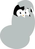 A little penguin is coming out of an egg shell vector color drawing or illustration