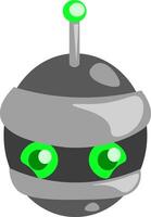 An orb robot with its long antenna and round green eyes vector color drawing or illustration