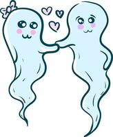 Two blue-colored cute little love ghosts vector or color illustration