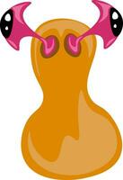 Brown-colored stress toy in the shape of pear has two pink horns vector or color illustration