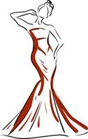 A silhouette of a beautiful woman in red-colored maxi vector or color illustration