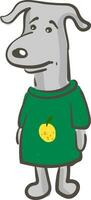 A sad dog in green-colored t-shirt vector or color illustration