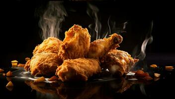 AI generated fried chicken wings with spices on the black background. photo