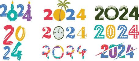 2024 New Year Hand Drawn Typogrphy Collection for Banner, poster, flyer and more vector