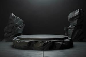 AI generated Black stone podium platform. Can be used for display your product photo