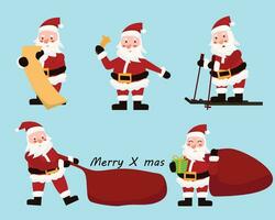 Collection of Christmas Santa Claus. Set of funny cartoon characters Vector illustration isolated