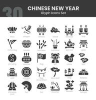 Chinese New Year Icons Bundle. Glyph icon style. Vector illustration