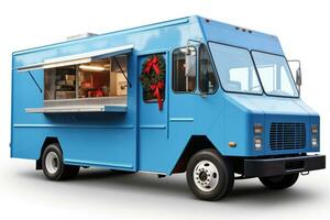 ai generado minimalista Navidad comida camión aislado en un blanco antecedentes foto