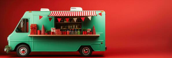 AI generated Minimalist Christmas food truck isolated on a white background photo