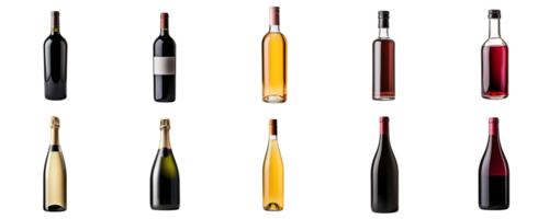 ai generato varietà vino bottiglie vetrina isolato Schermo png