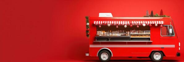 AI generated Minimalist Christmas food truck isolated on a white background photo