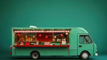 AI generated Minimalist Christmas food truck isolated on a white background photo