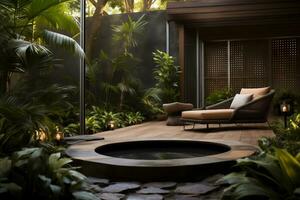 AI generated Tropical Outdoor Bath Oasis in Sunlight photo