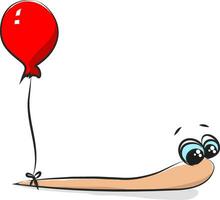 Cartoon image of a worm with a balloon vector or color illustration