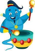 Genie with drums, illustration, vector on white background.