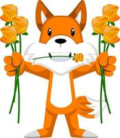 Fox with flowers, illustration, vector on white background.