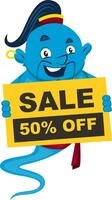 Genie with sale sign, illustration, vector on white background.