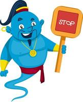 Genie with stop sign, illustration, vector on white background.