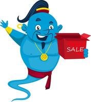 Genie with sale box, illustration, vector on white background.