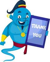 Genie with thank you sign, illustration, vector on white background.