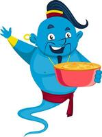 Genie with snacks, illustration, vector on white background.