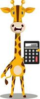 Giraffe with calculator, illustration, vector on white background.