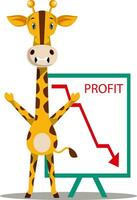 Giraffe with profit drop, illustration, vector on white background.