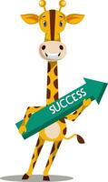 Giraffe with arrow, illustration, vector on white background.