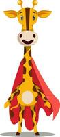 Giraffe with red cape, illustration, vector on white background.