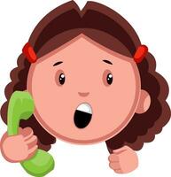 Girl with green phone, illustration, vector on white background.