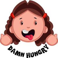 Hungry girl, illustration, vector on white background.