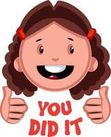 You did it girl emoji, illustration, vector on white background.