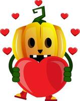 Pumpkin in love, illustration, vector on white background.