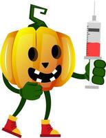 Pumpkin with injection, illustration, vector on white background.