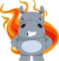 Hippo with flames, illustration, vector on white background.