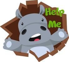 Hippo asking for help, illustration, vector on white background.