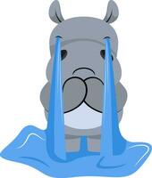 Hippo crying, illustration, vector on white background.