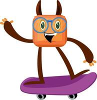 Monster on skateboard, illustration, vector on white background.