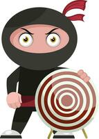 Ninja with target, illustration, vector on white background.