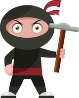 Ninja with hammer, illustration, vector on white background.